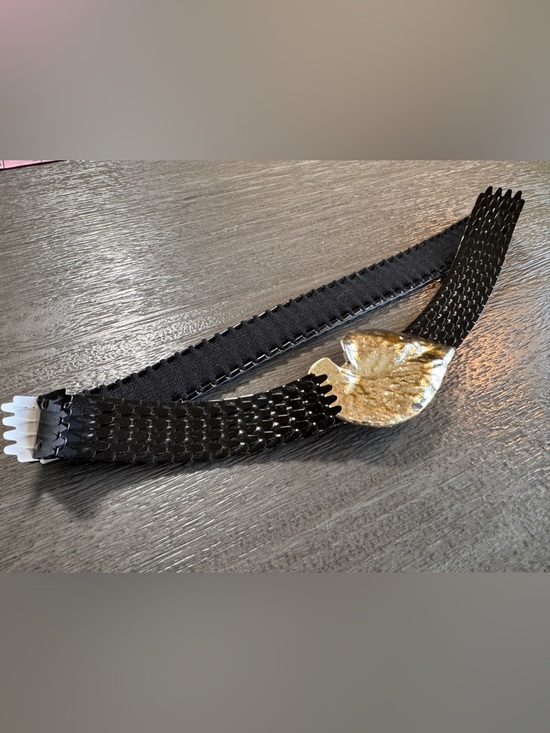 Unique Vintage Silver Leaf Black Chain Belt main image 5